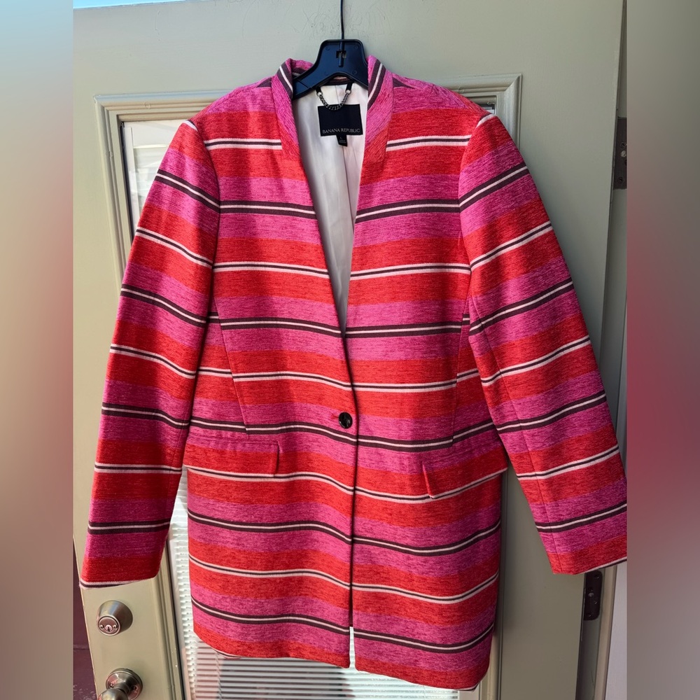 Banana Republic Pink and Red Striped Blazer